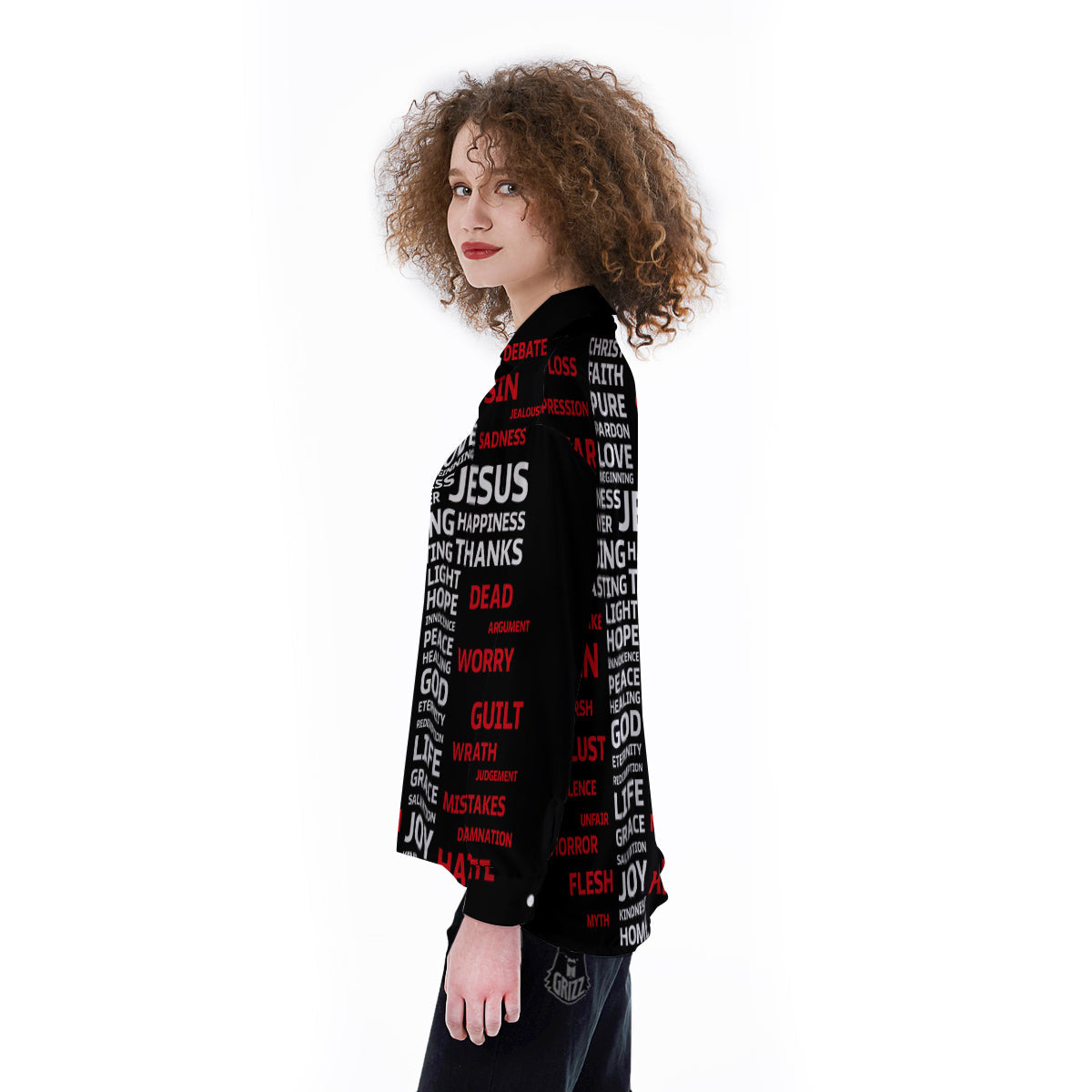 Religious Words Christian Cross Print Women's Long Sleeve Shirts-grizzshop