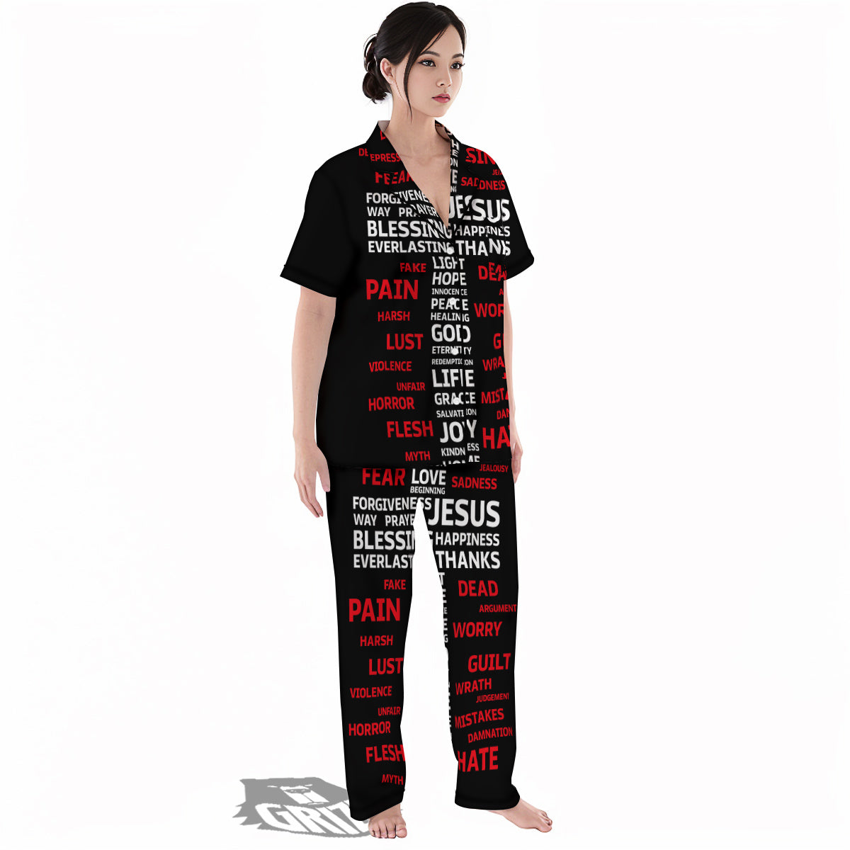 Religious Words Christian Cross Print Women's Pajamas Set-grizzshop