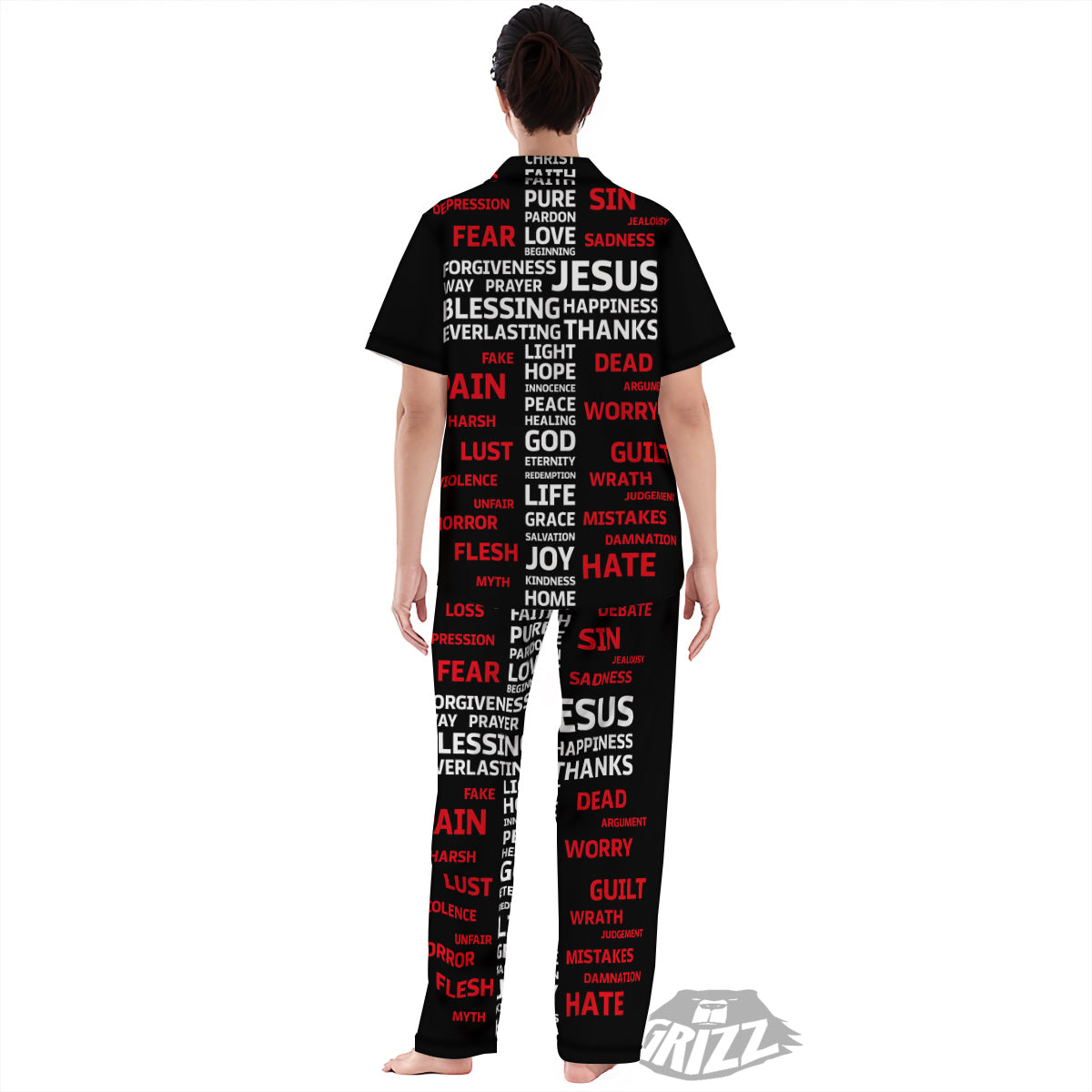 Religious Words Christian Cross Print Women's Pajamas Set-grizzshop