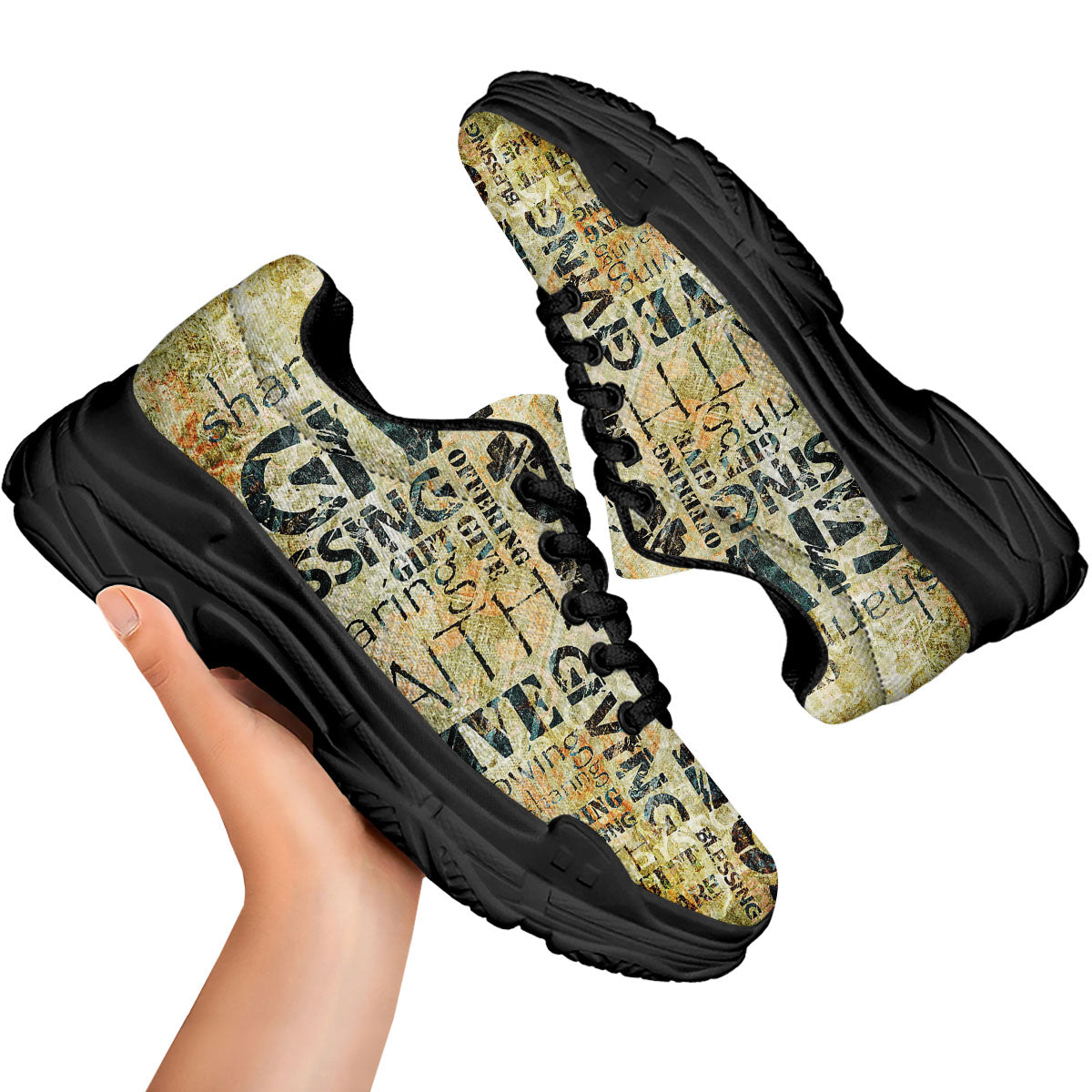 Religious Words Tithing And Giving Print Black Chunky Shoes-grizzshop