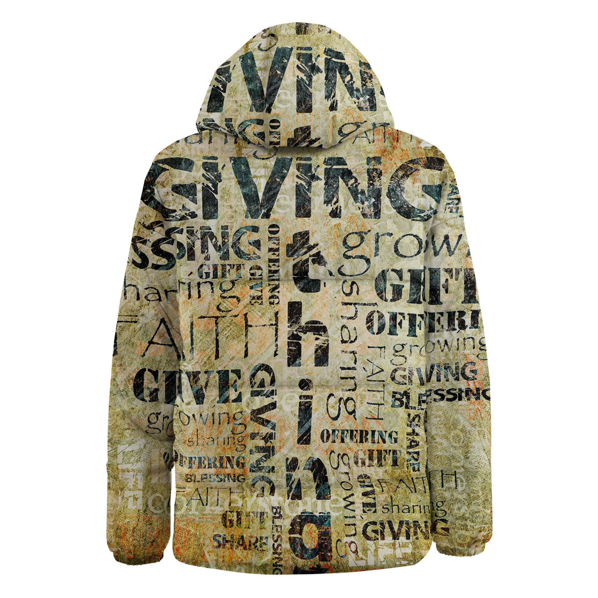 Religious Words Tithing And Giving Print Down Jacket-grizzshop