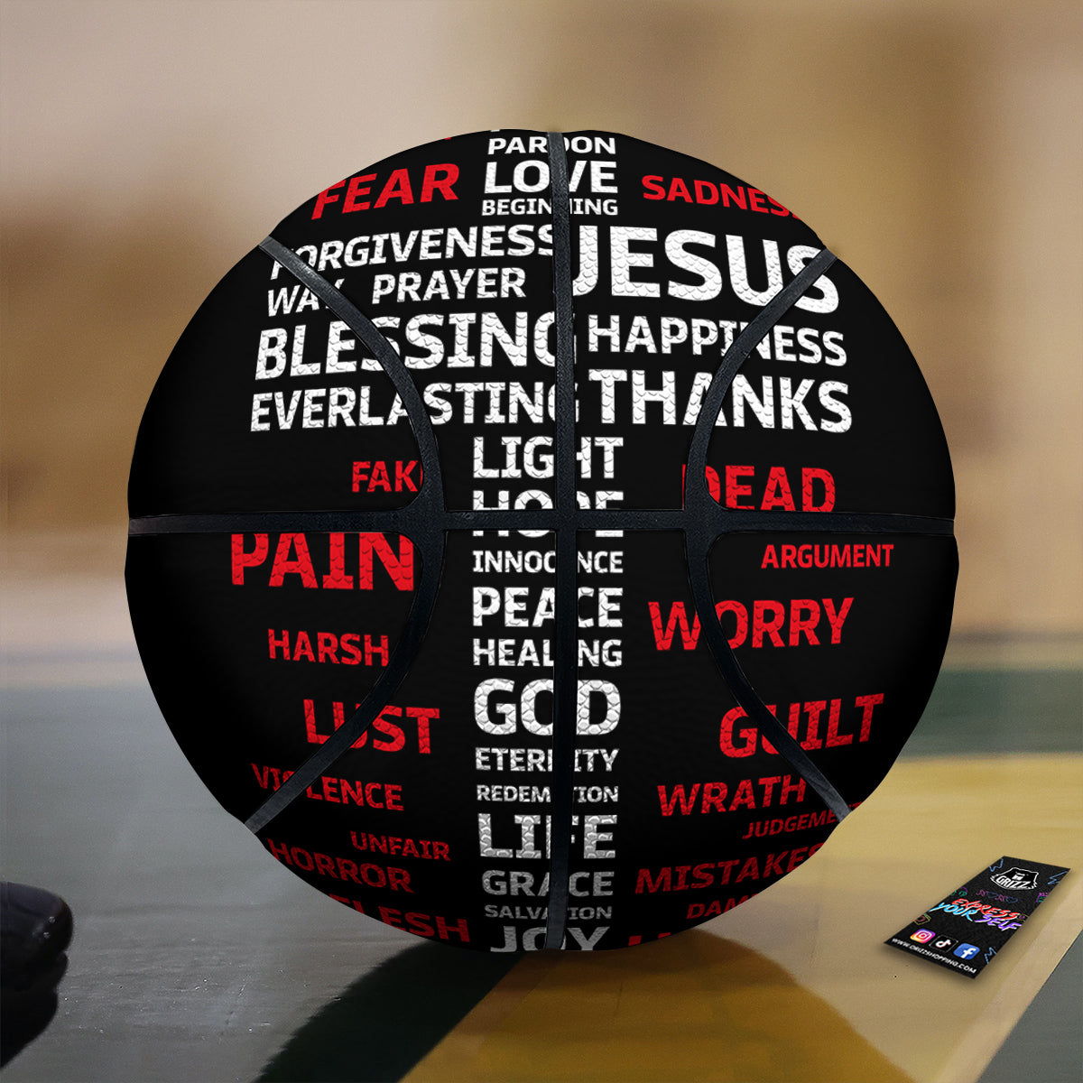 Religious Words Christian Cross Print Basketball