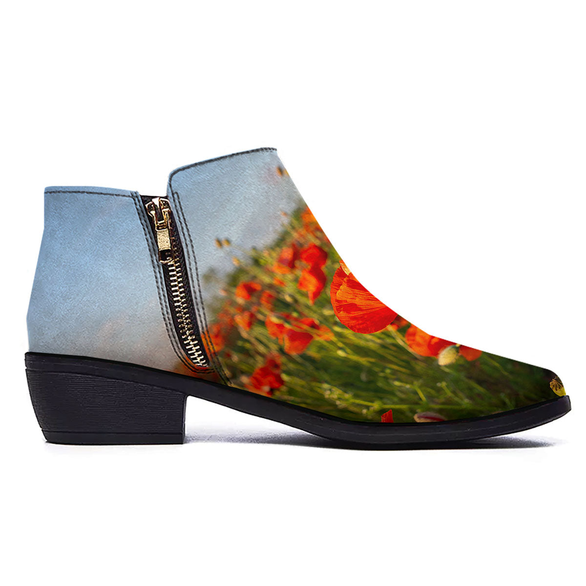 Remembrance Poppy Day Print Ankle Boots-grizzshop
