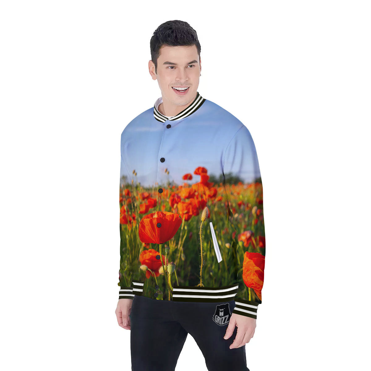 Remembrance Poppy Day Print Baseball Jacket-grizzshop