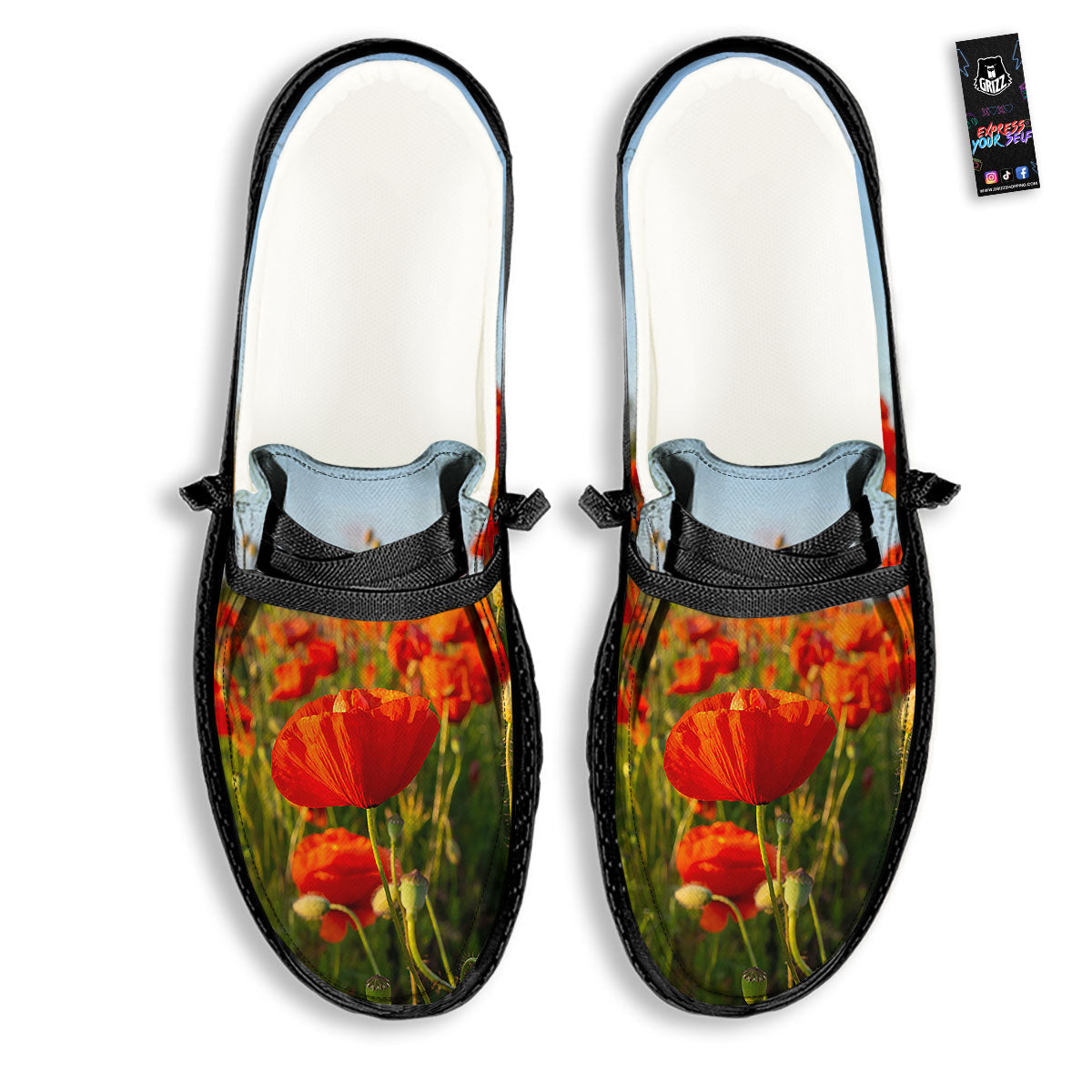 Remembrance Poppy Day Print Black Loafers-grizzshop