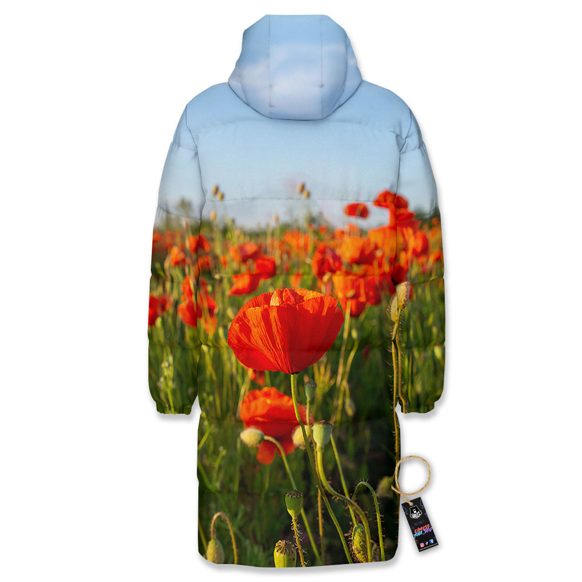 Remembrance Poppy Day Print Long Down Jacket-grizzshop