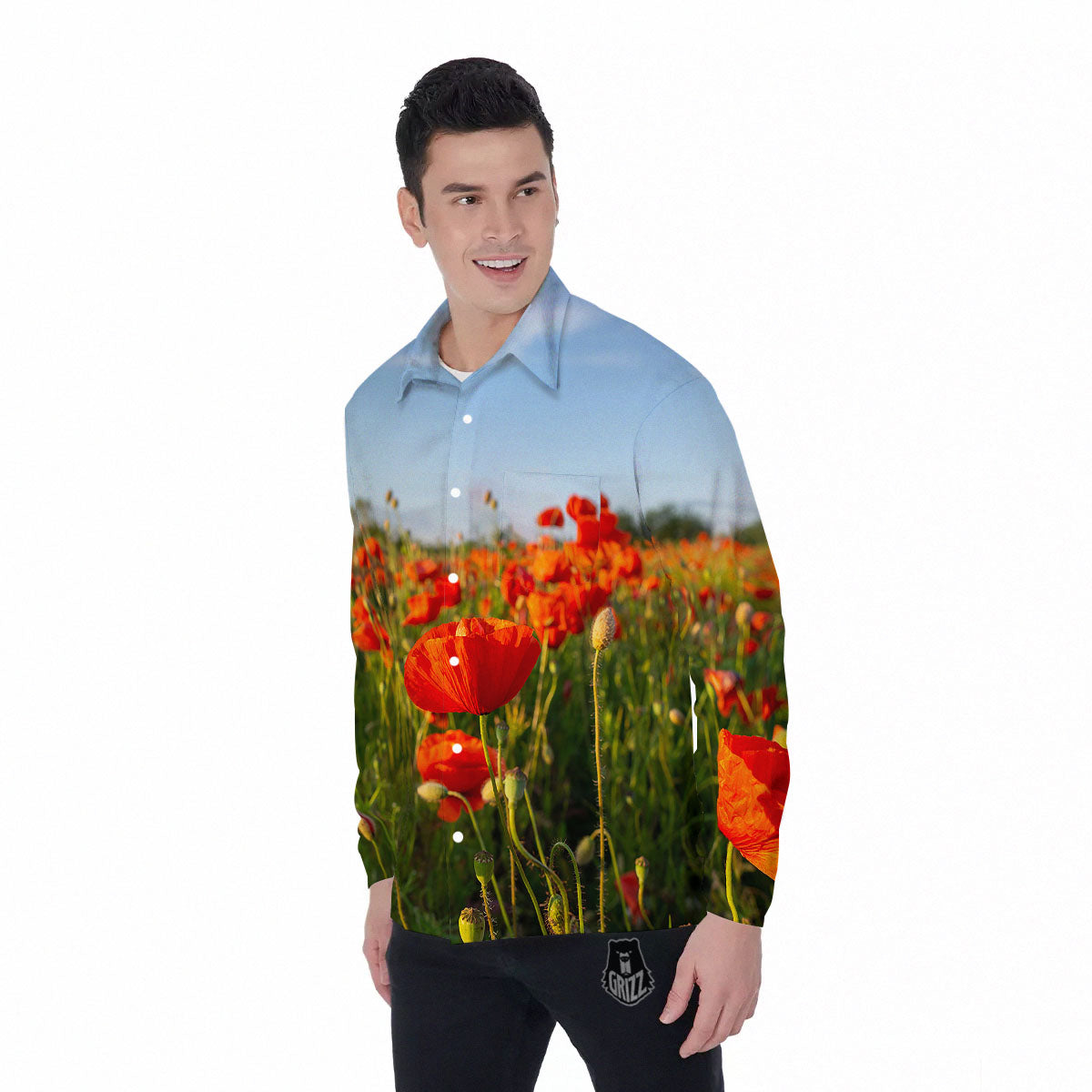 Remembrance Poppy Day Print Men's Long Sleeve Shirts-grizzshop