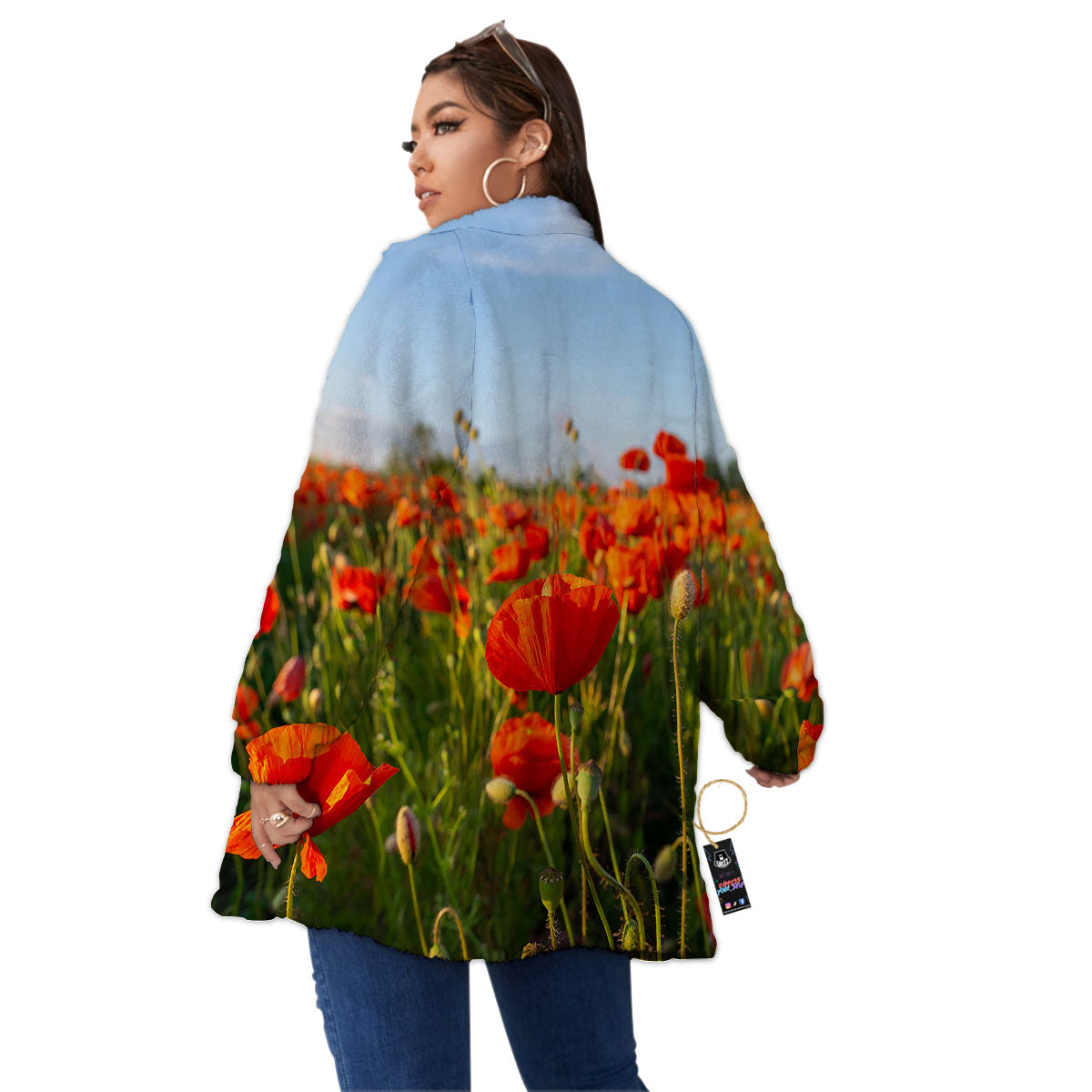 Remembrance Poppy Day Print Women's Sherpa Jacket-grizzshop