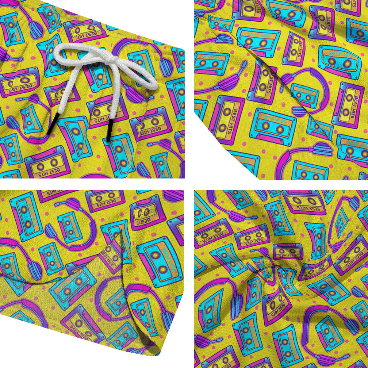Retro Cassette And Earphones Print Pattern Men's Running Shorts-grizzshop