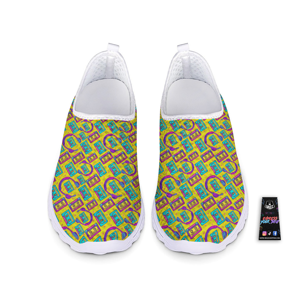 Retro Cassette And Earphones Print Pattern Nurse Shoes-grizzshop