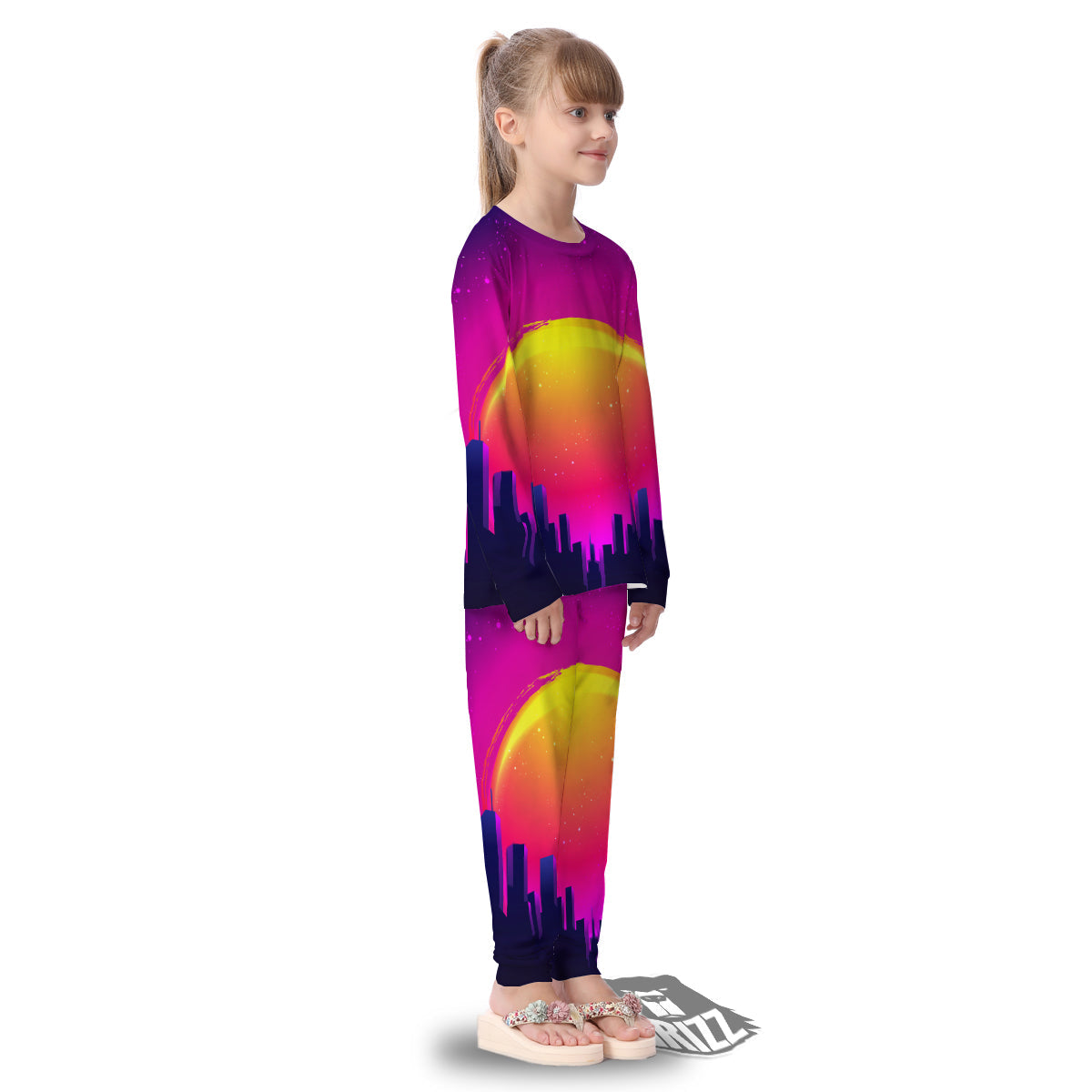 Retro City Sunrise Print Kid's Pajamas-grizzshop