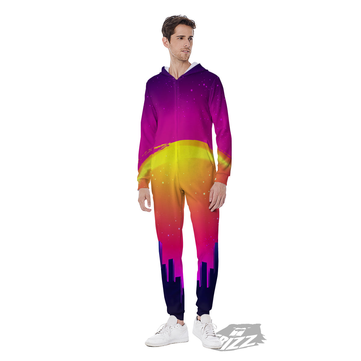 Retro City Sunrise Print Men's Jumpsuit-grizzshop