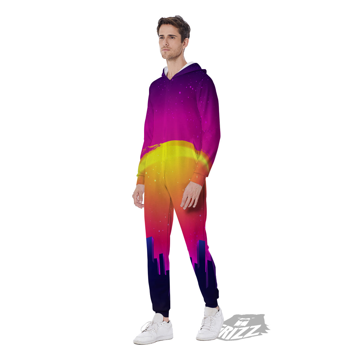 Retro City Sunrise Print Men's Jumpsuit-grizzshop