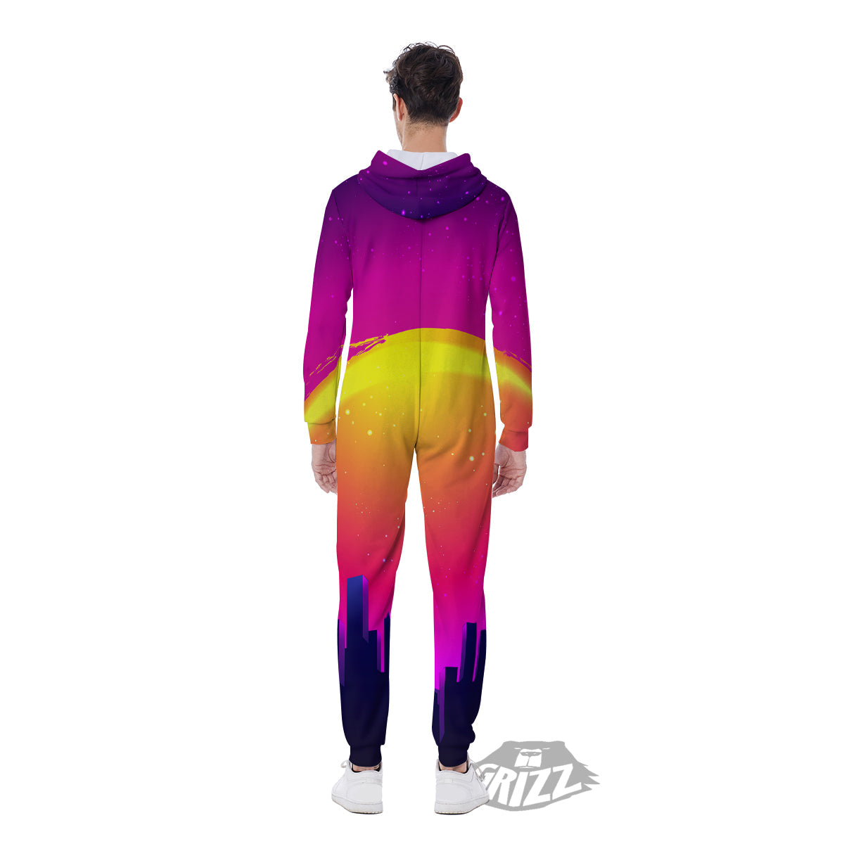 Retro City Sunrise Print Men's Jumpsuit-grizzshop