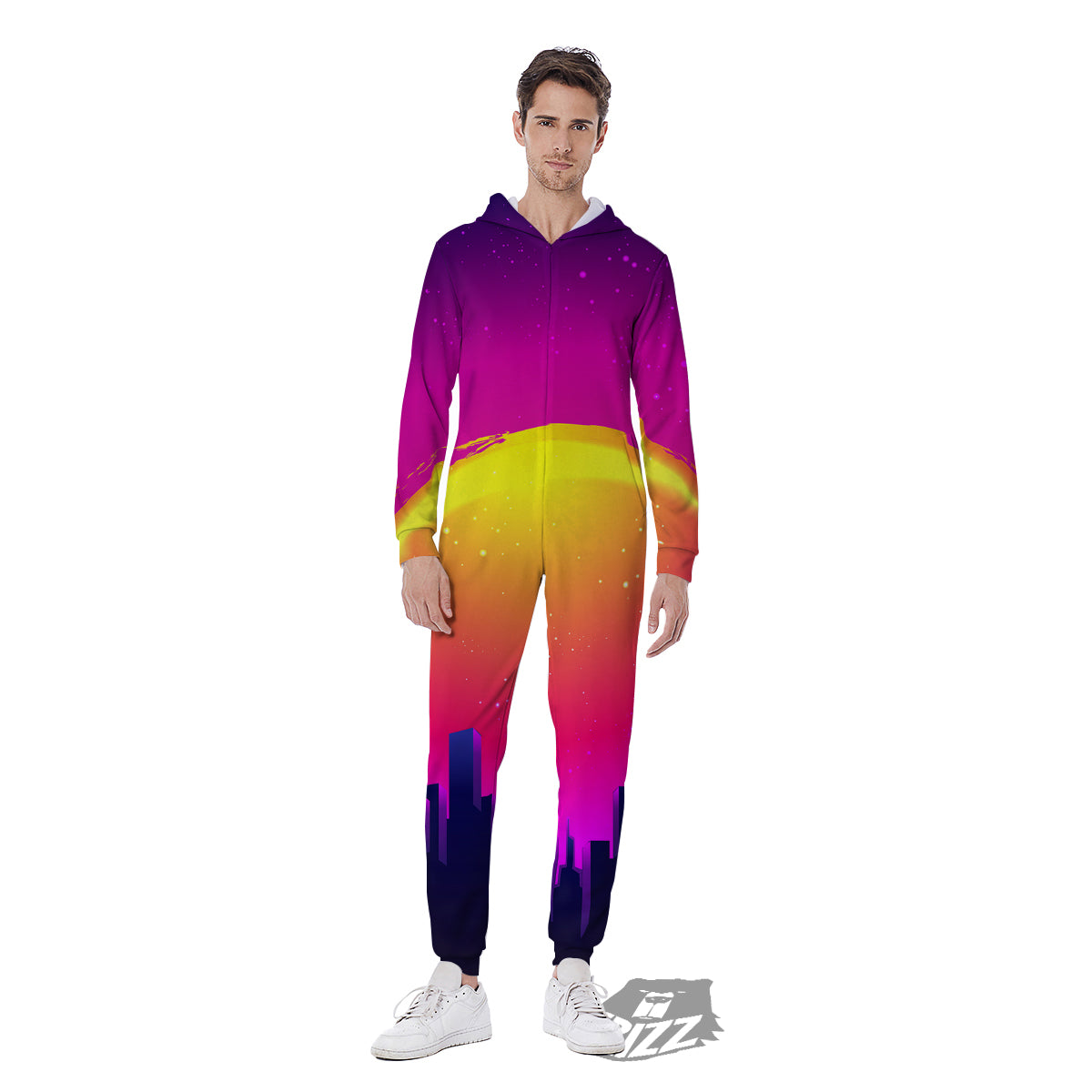 Retro City Sunrise Print Men's Jumpsuit-grizzshop