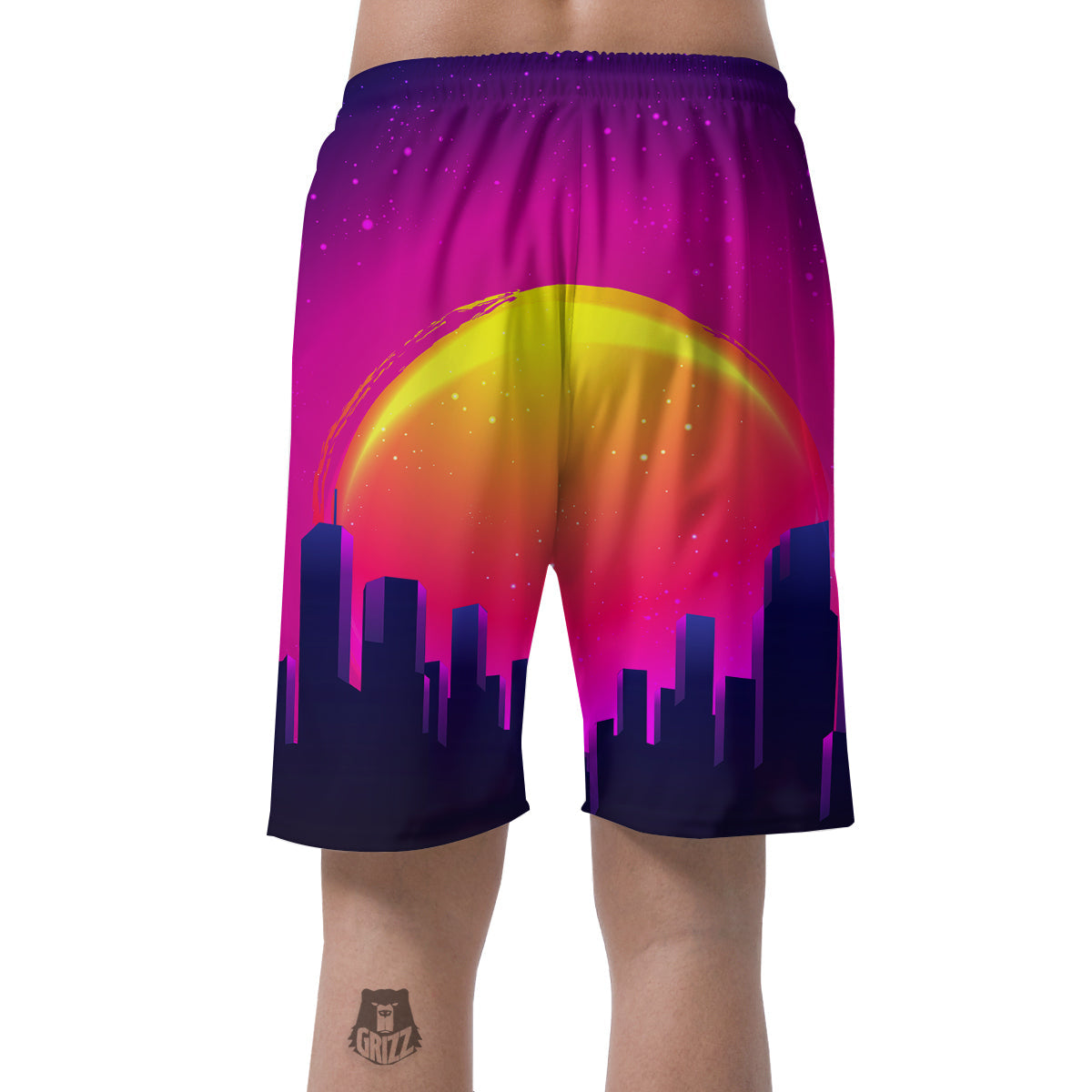 Retro City Sunrise Print Men's Shorts-grizzshop