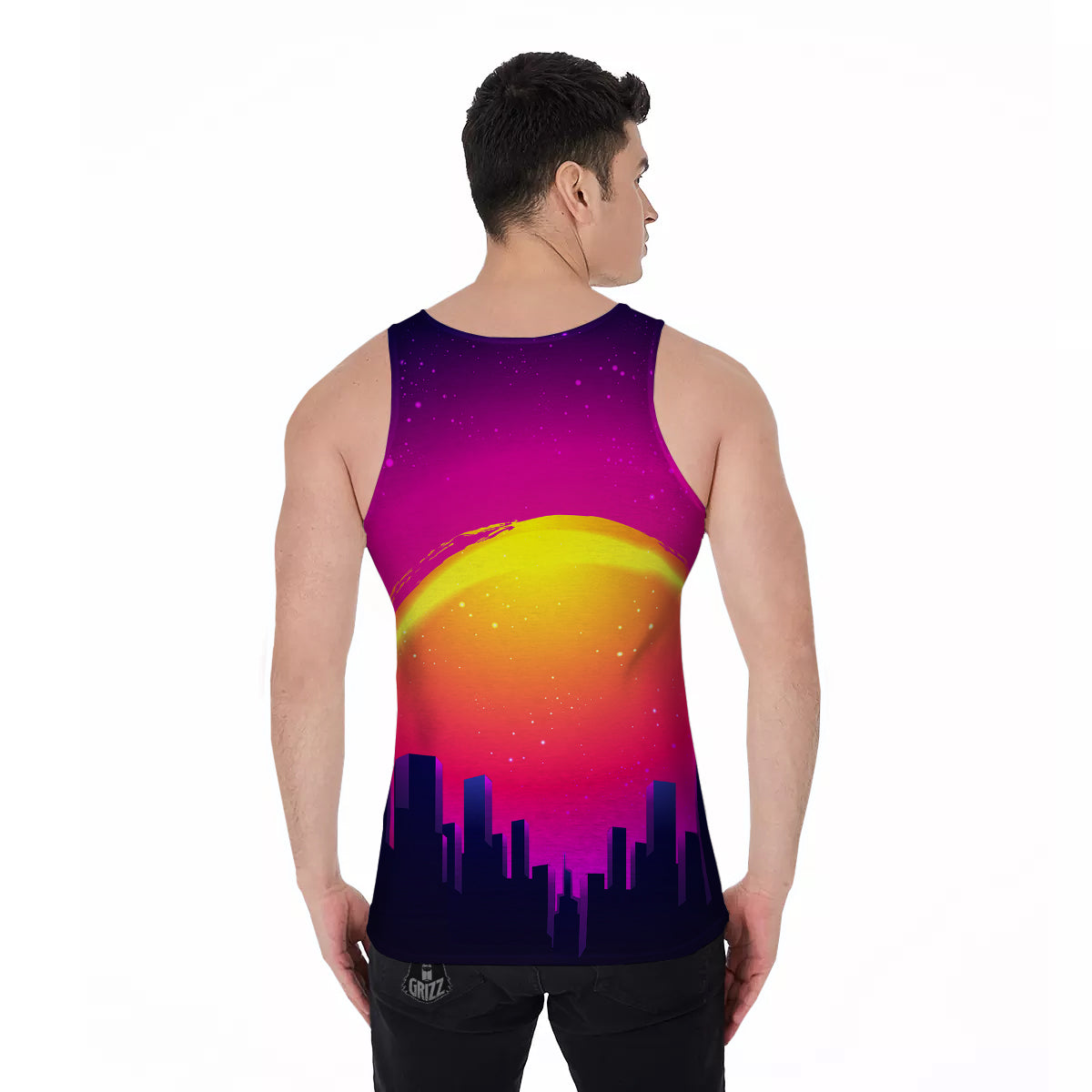 Retro City Sunrise Print Men's Tank Top-grizzshop