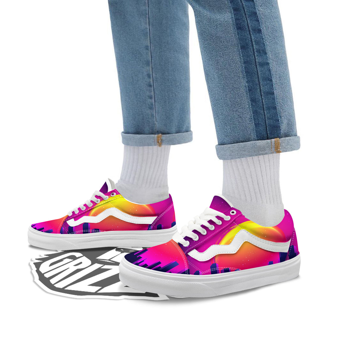 Retro City Sunrise Print Skate Shoes-grizzshop