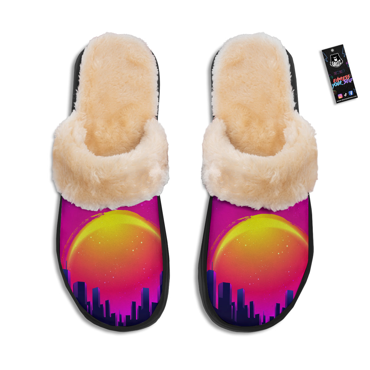 Retro City Sunrise Print Slippers-grizzshop