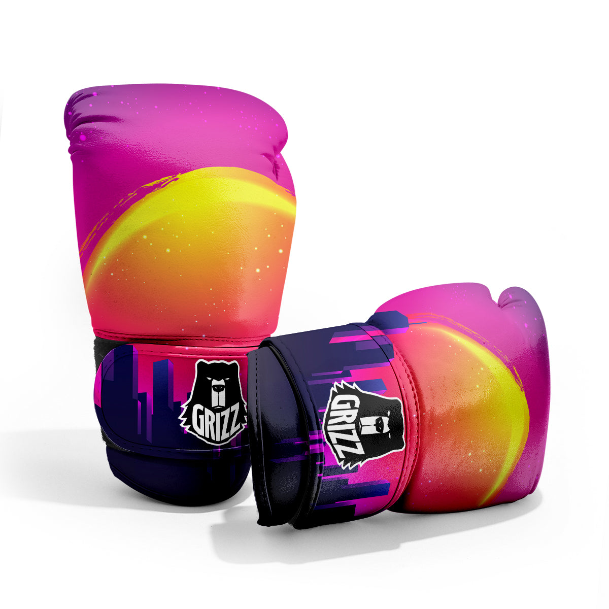 Retro City Sunrise Print Pro Boxing Glove