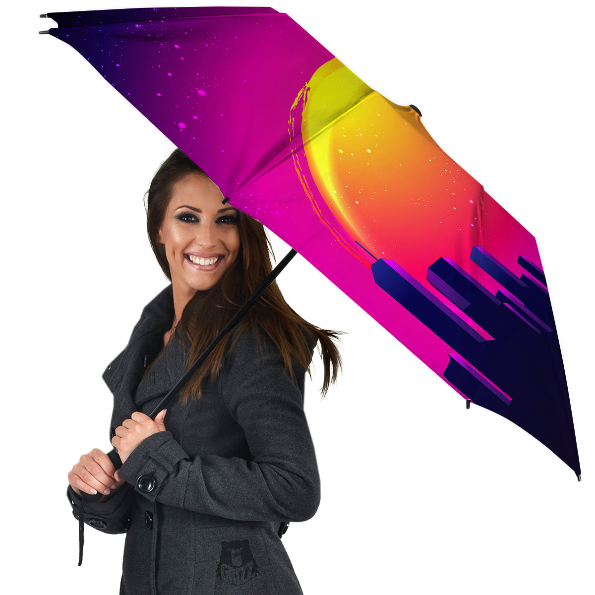 Retro City Sunrise Print Umbrella-grizzshop