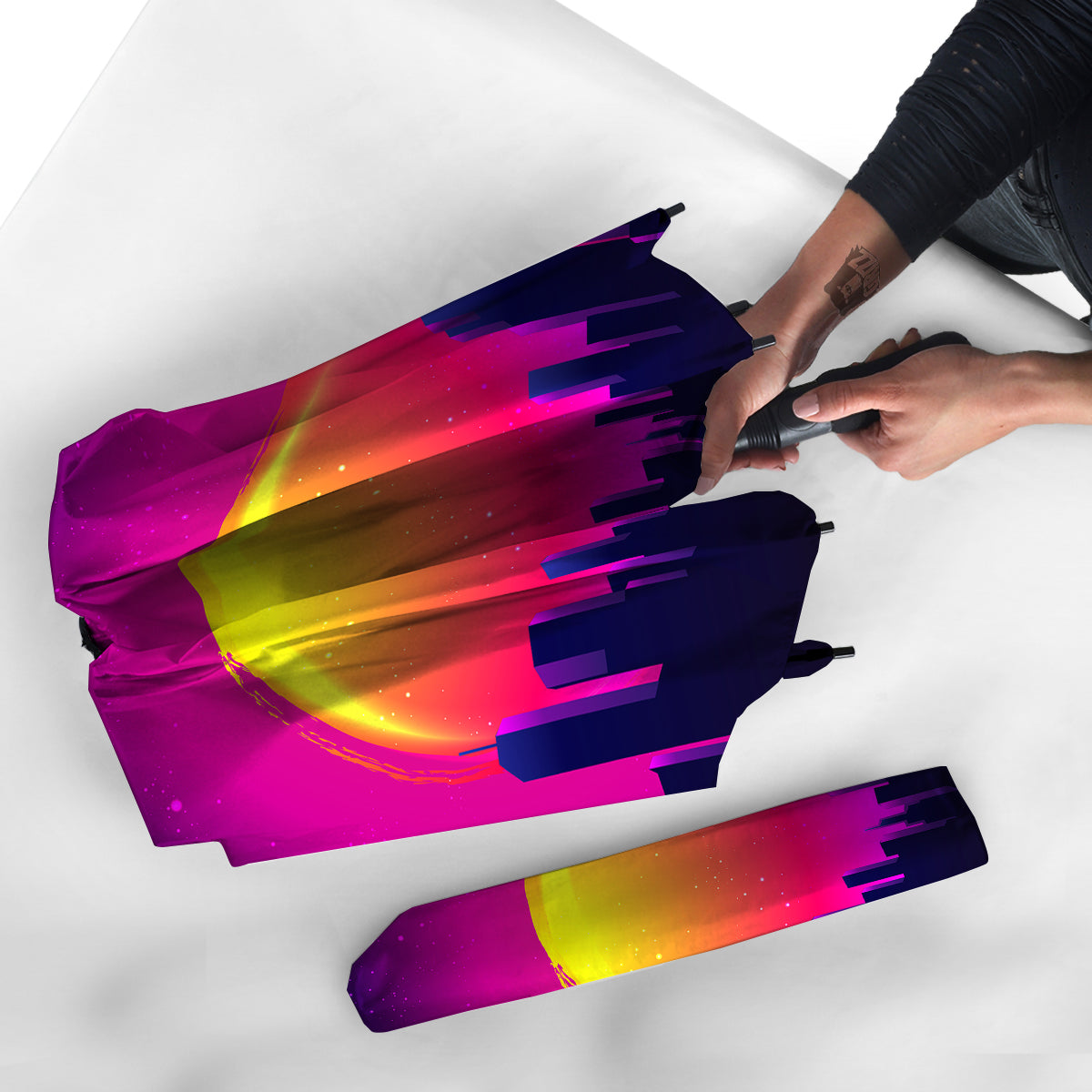 Retro City Sunrise Print Umbrella-grizzshop