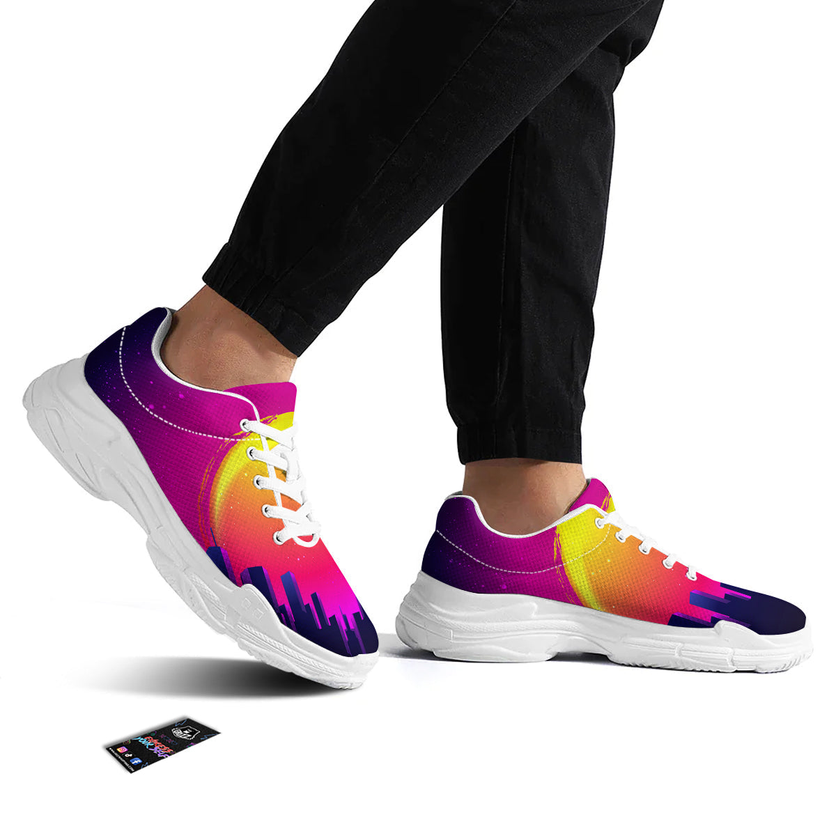 Retro City Sunrise Print White Chunky Shoes-grizzshop