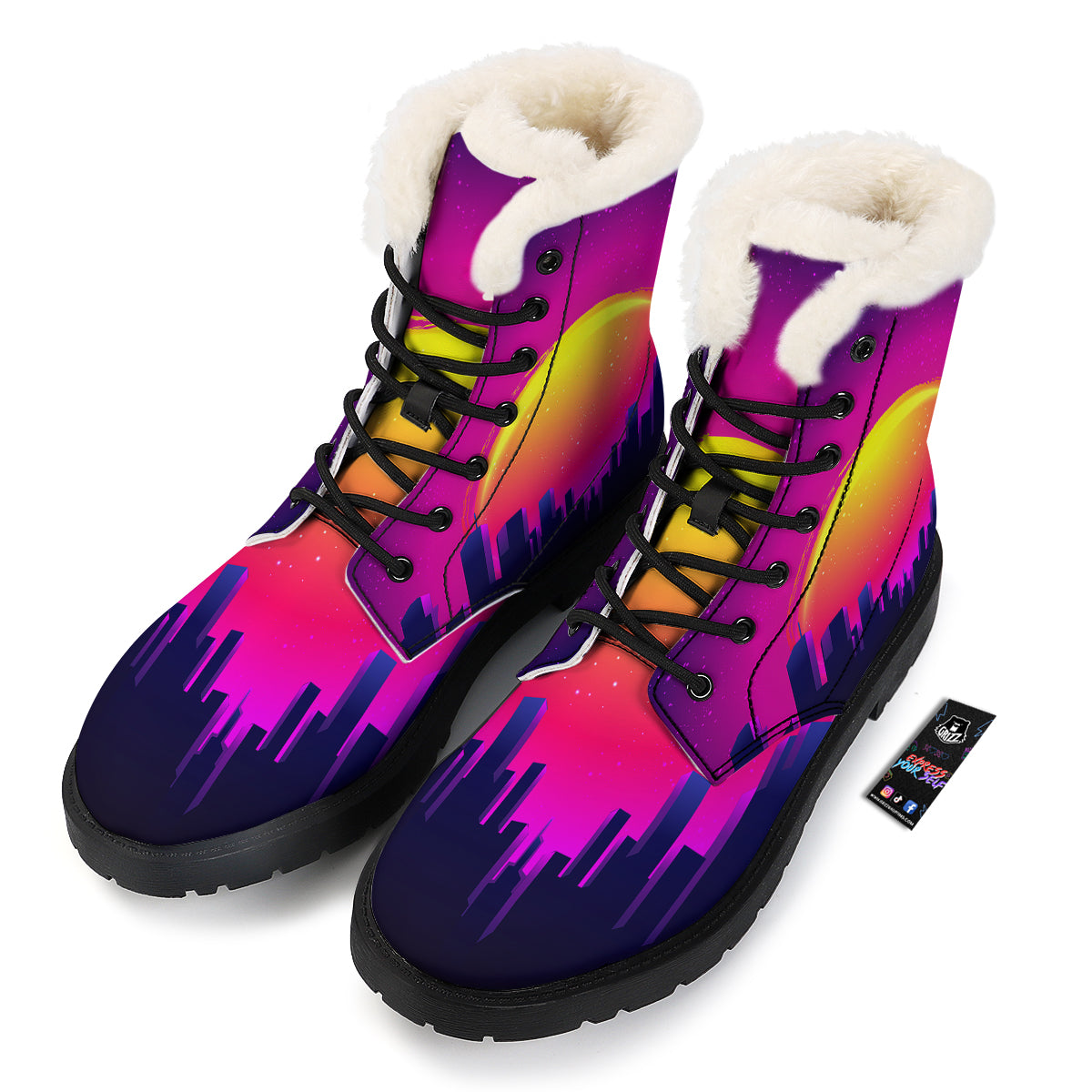 Retro City Sunrise Print Winter Boots-grizzshop