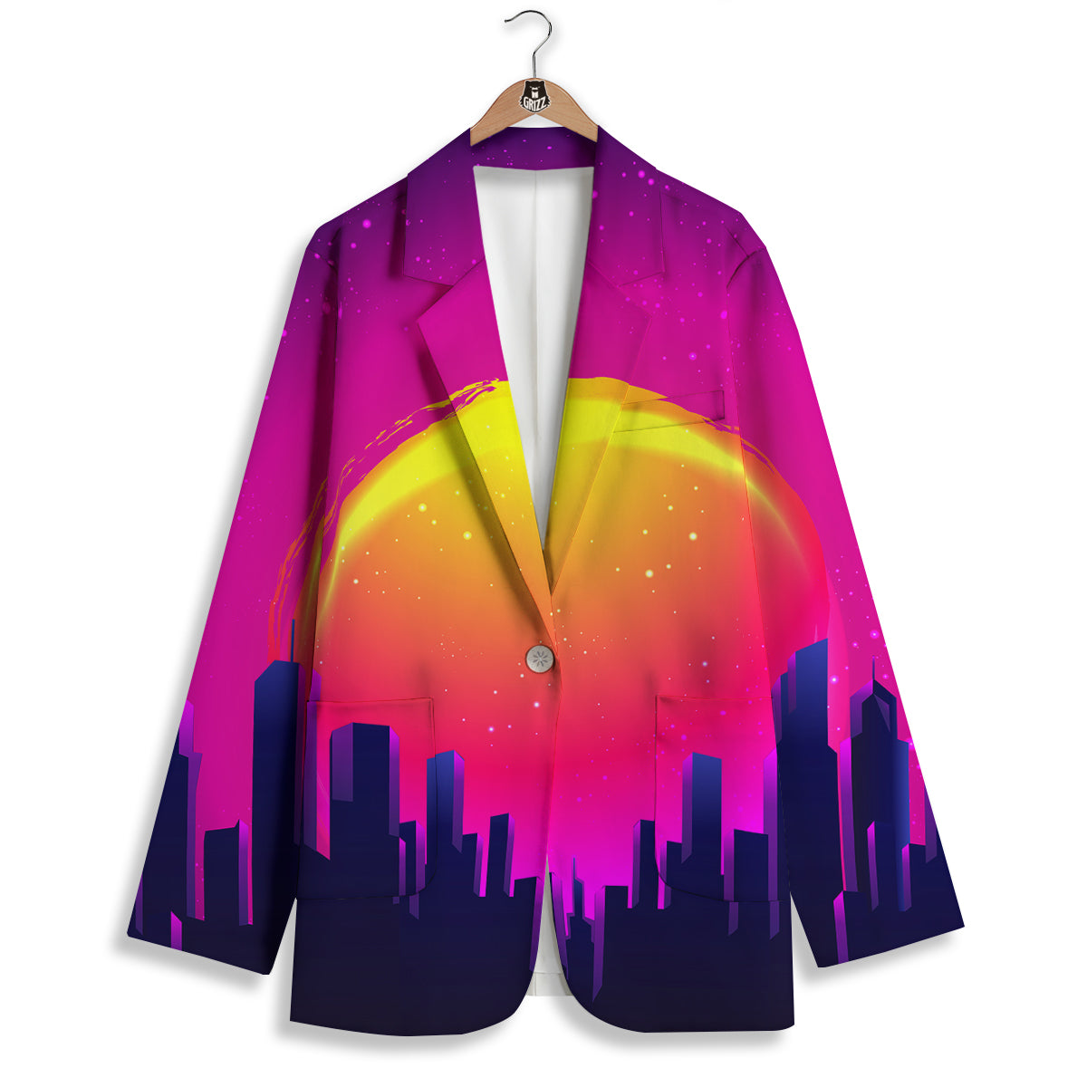 Retro City Sunrise Print Women's Blazer-grizzshop