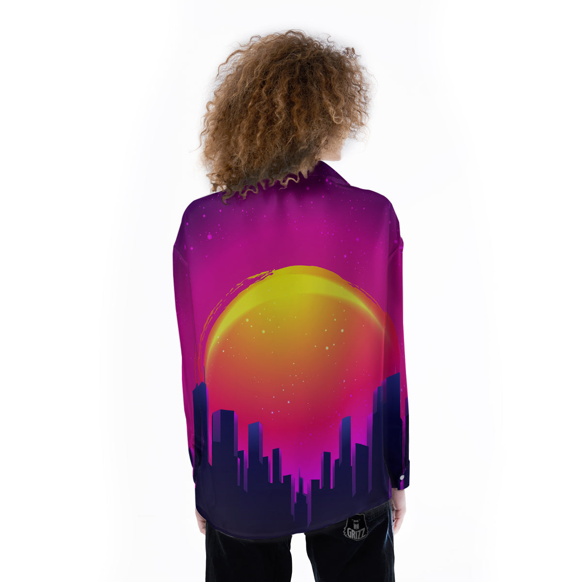 Retro City Sunrise Print Women's Long Sleeve Shirts-grizzshop