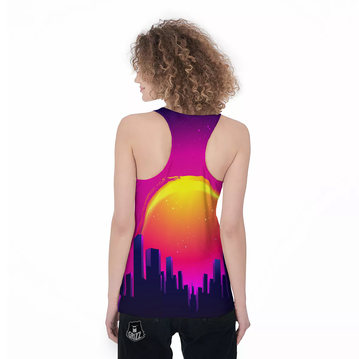 Retro City Sunrise Print Women's Racerback Tank Top-grizzshop