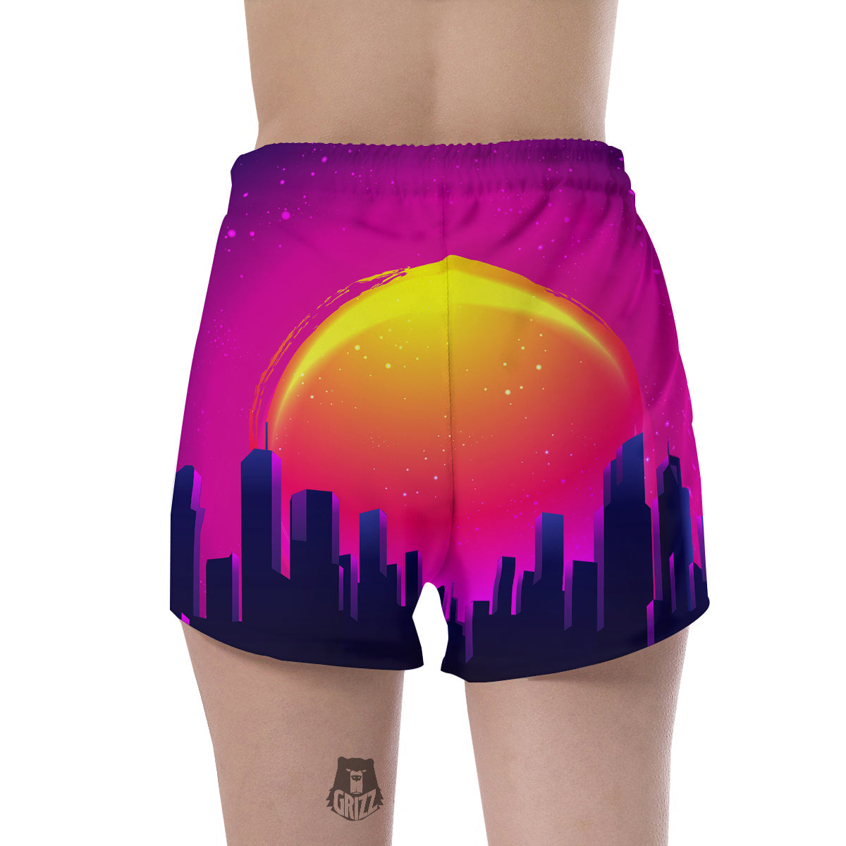 Retro City Sunrise Print Women's Shorts-grizzshop