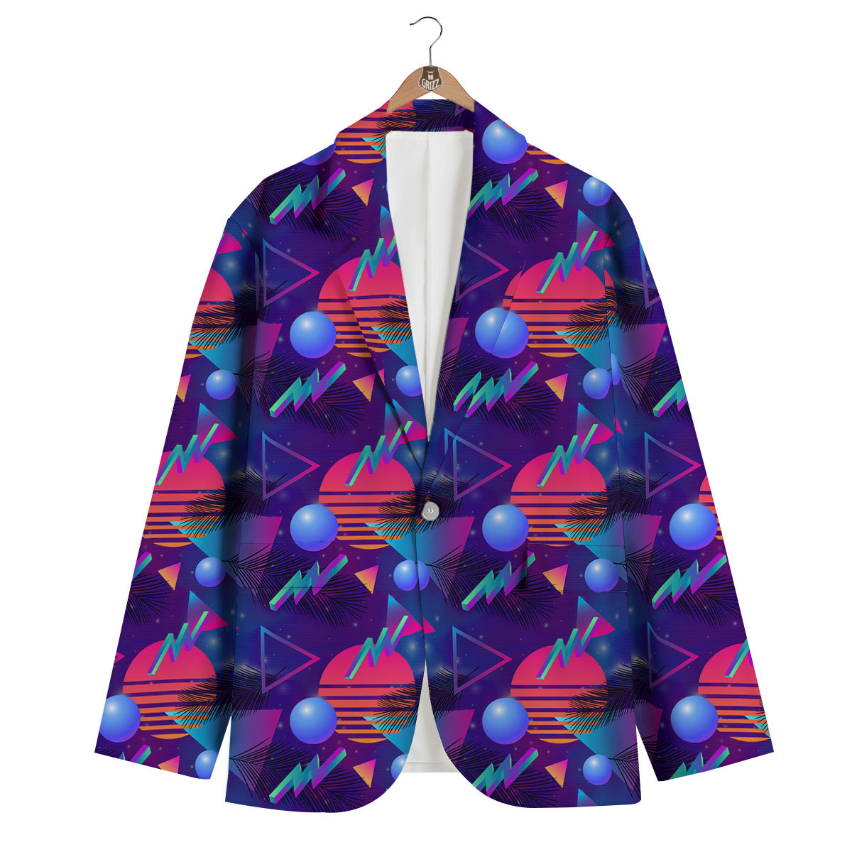 Retro Futuristic Neon Theme Print Pattern Men's Blazer-grizzshop