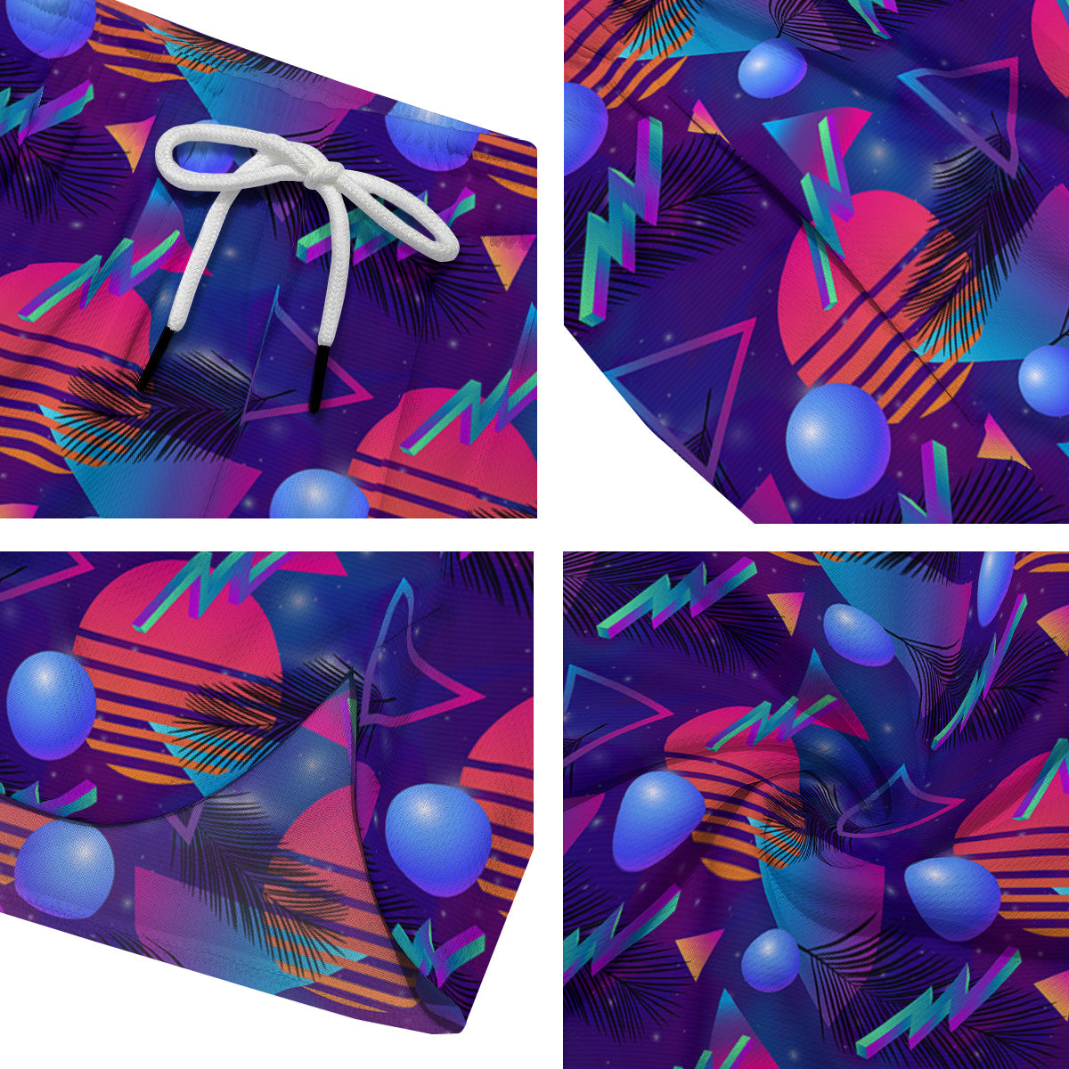 Retro Futuristic Neon Theme Print Pattern Men's Running Shorts-grizzshop