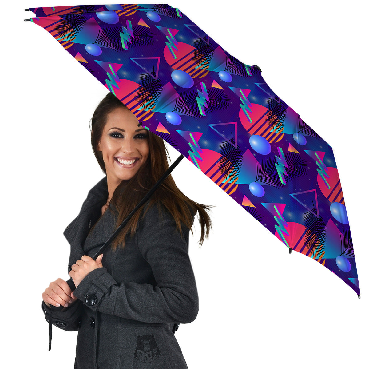 Retro Futuristic Neon Theme Print Pattern Umbrella-grizzshop