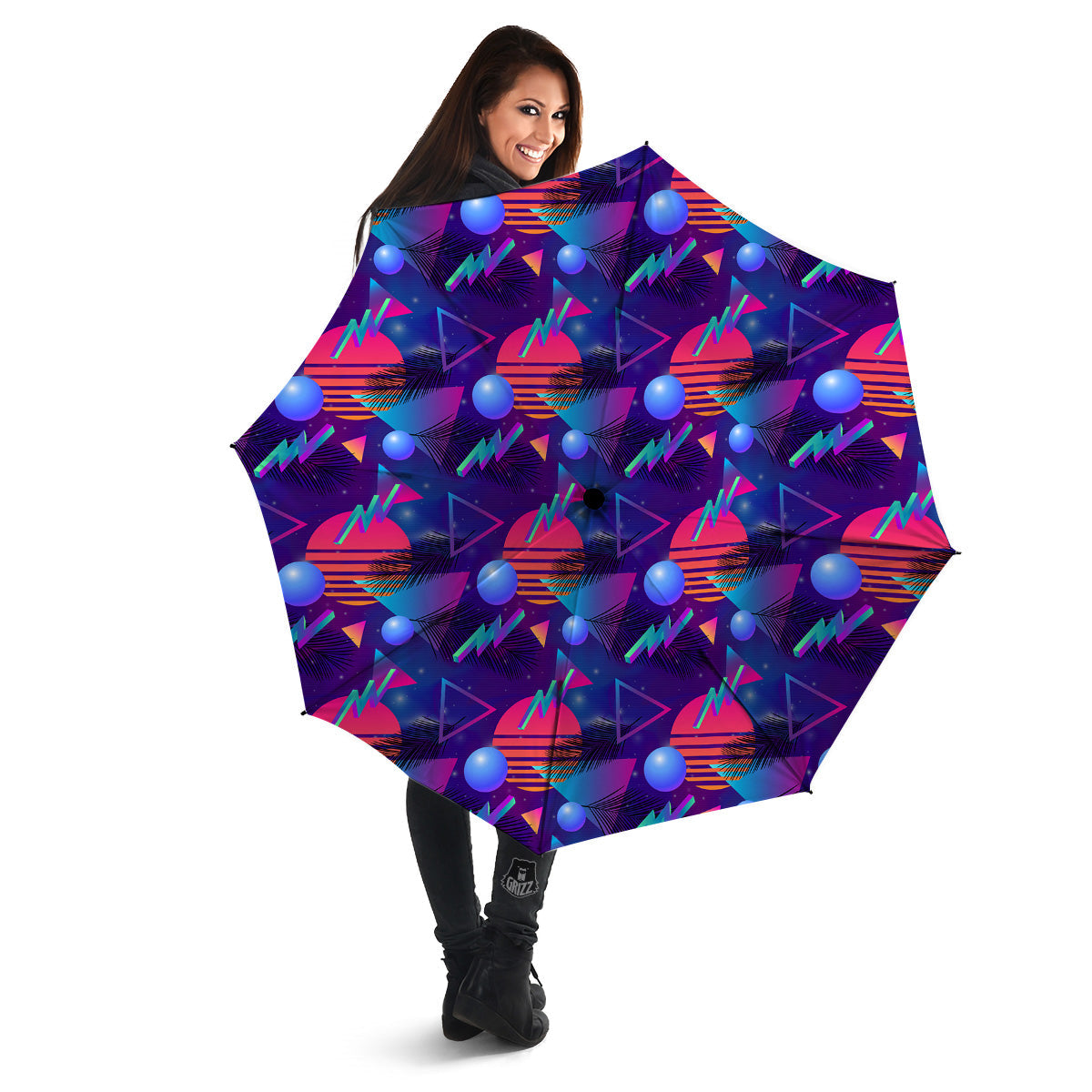 Retro Futuristic Neon Theme Print Pattern Umbrella-grizzshop