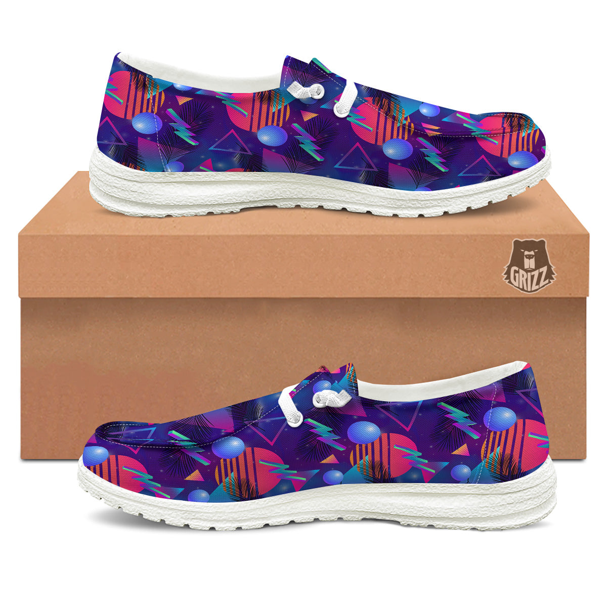 Retro Futuristic Neon Theme Print Pattern White Loafers-grizzshop