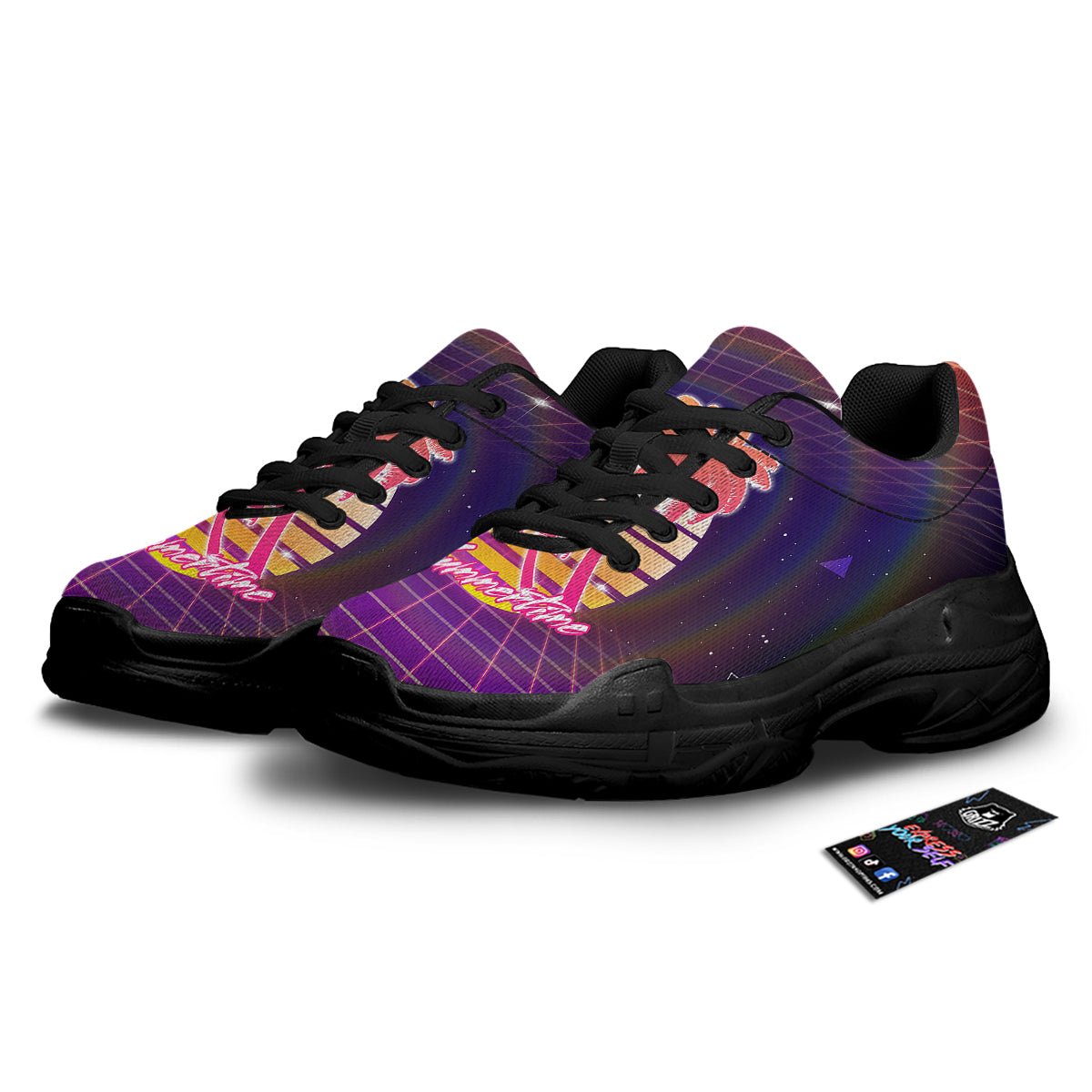 Retro Futuristic Palms Summer Time Print Black Chunky Shoes-grizzshop