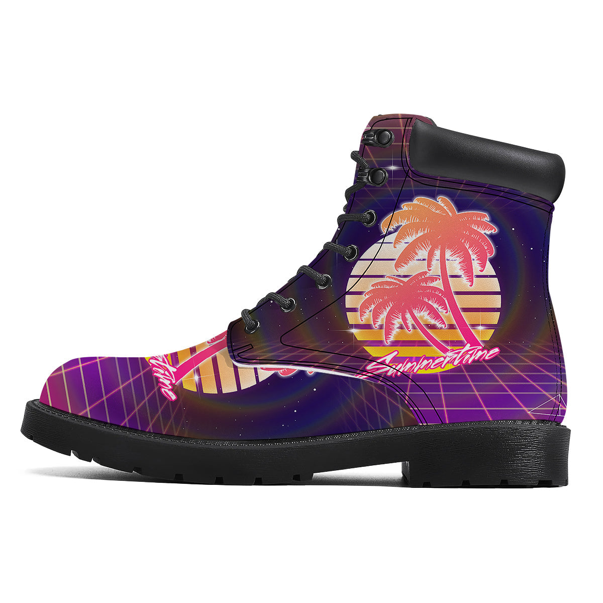 Retro Futuristic Palms Summer Time Print Boots-grizzshop