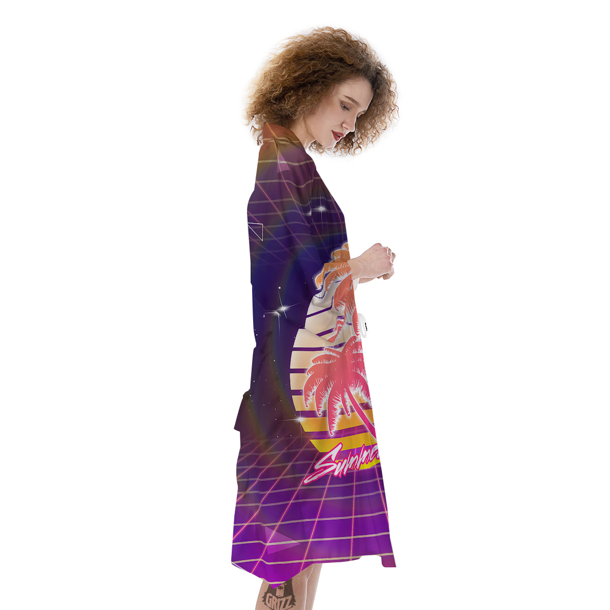 Retro Futuristic Palms Summer Time Print Kimono-grizzshop