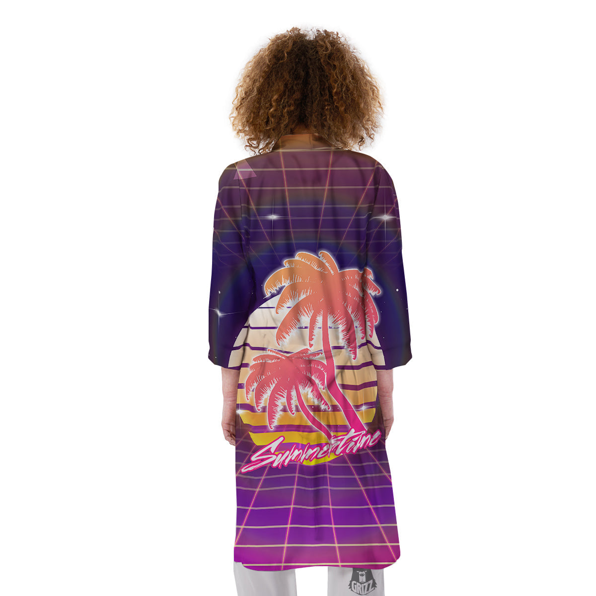 Retro Futuristic Palms Summer Time Print Kimono-grizzshop