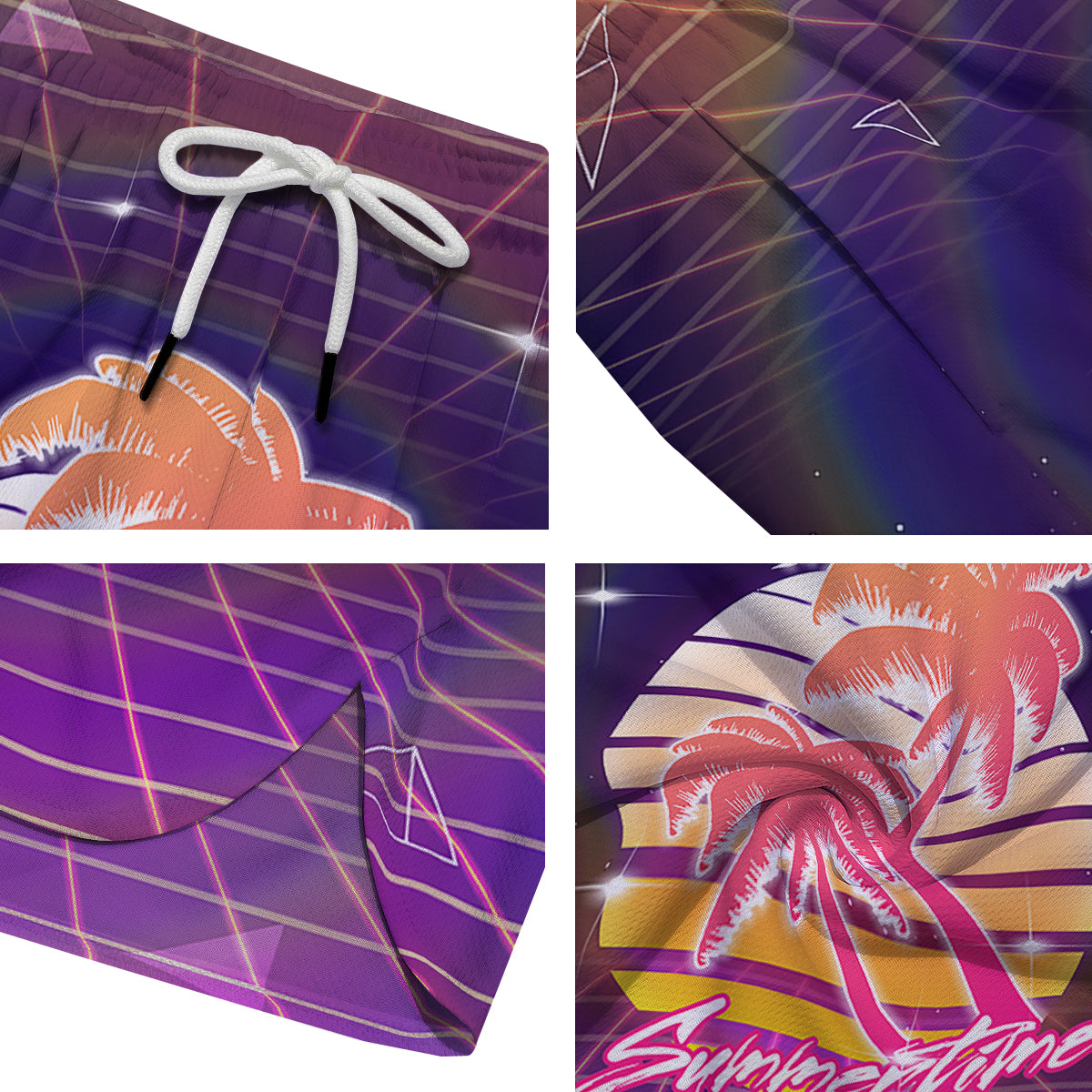 Retro Futuristic Palms Summer Time Print Men's Running Shorts-grizzshop