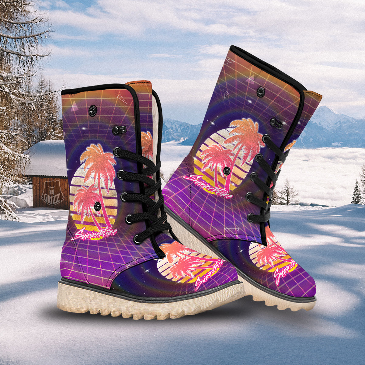 Retro Futuristic Palms Summer Time Print Snow Boots-grizzshop