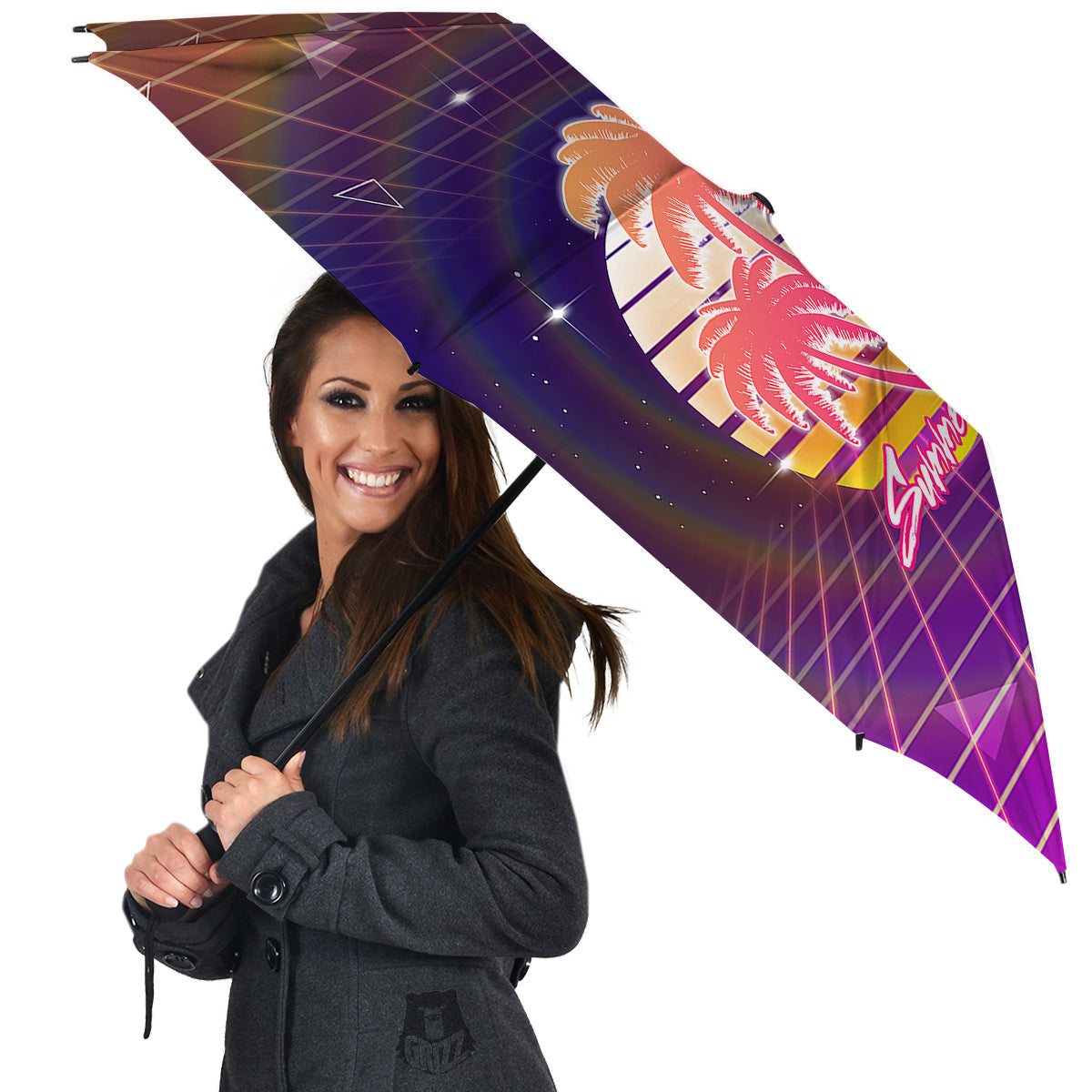 Retro Futuristic Palms Summer Time Print Umbrella-grizzshop