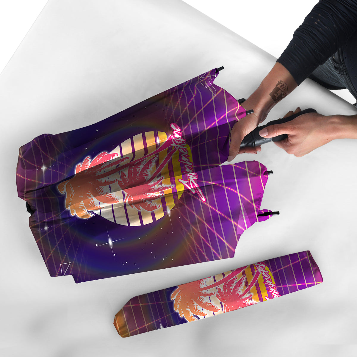 Retro Futuristic Palms Summer Time Print Umbrella-grizzshop