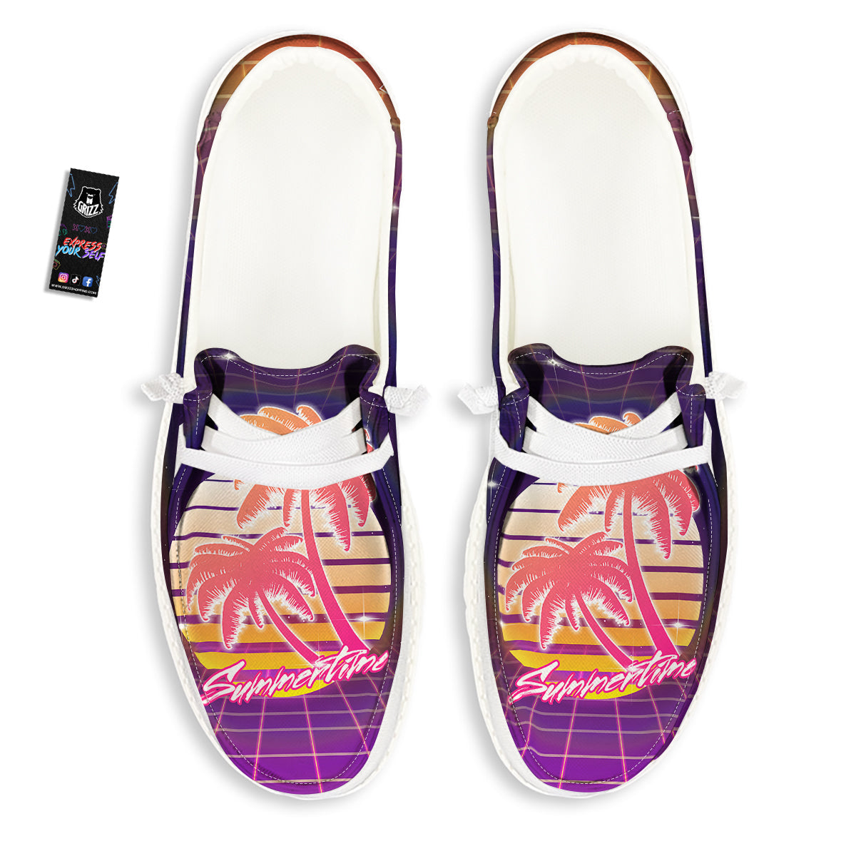 Retro Futuristic Palms Summer Time Print White Loafers-grizzshop