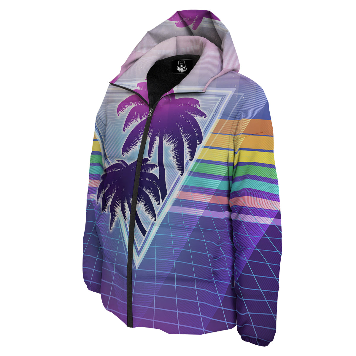 Retro Futuristic Palms Tree Print Down Jacket-grizzshop