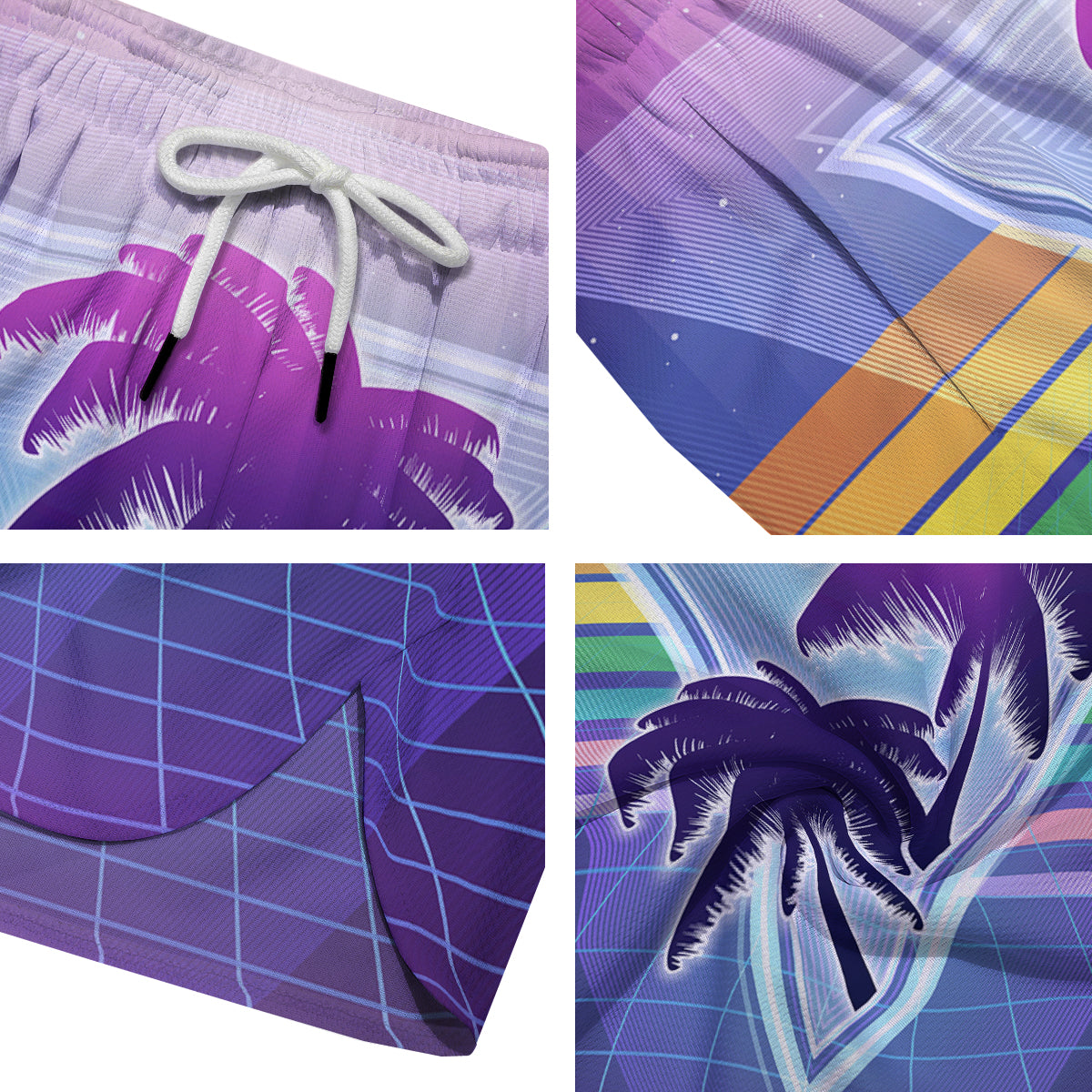 Retro Futuristic Palms Tree Print Men's Running Shorts-grizzshop