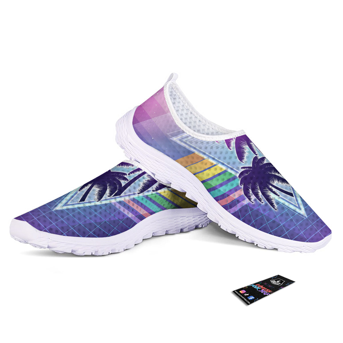 Retro Futuristic Palms Tree Print Nurse Shoes-grizzshop