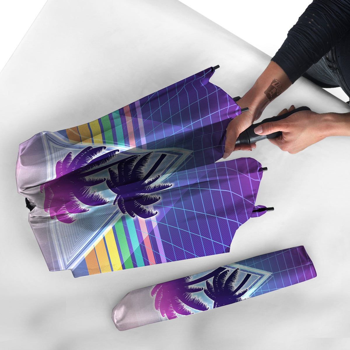 Retro Futuristic Palms Tree Print Umbrella-grizzshop